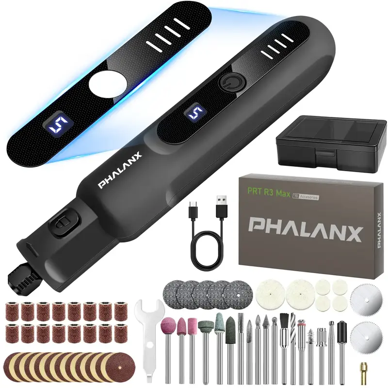 Cordless Rotary Tool Kit LED Ring Work Light, 2.0Ah Li-ion Battery 5 Speed 70 Accessories Portable Outdoorfun Drill Bits Torq...
