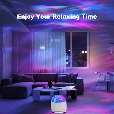2 Scene - Ocean Wave & 3D Water Ripple Projector Light – 16-Color Round Lamp with Control,  Relaxation & Romantic Night Amb...
