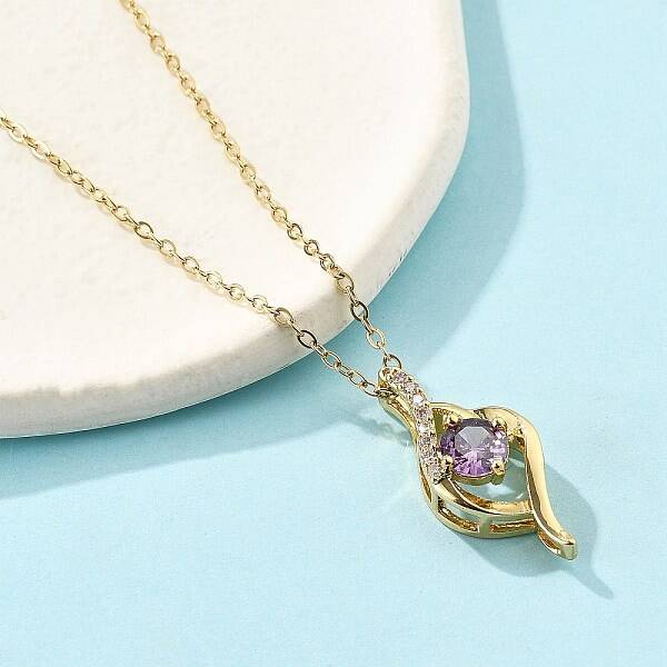 Brass Micro Pave Cubic Zirconia Pendant Neckalces for Women
