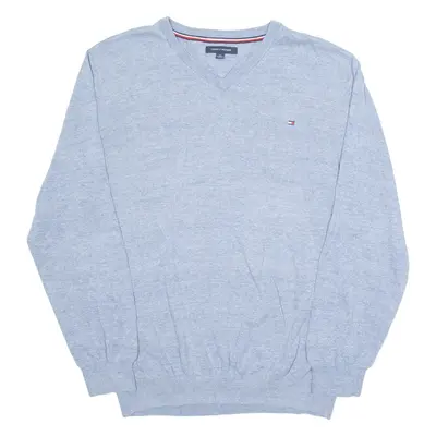 TOMMY HILFIGER Mens Jumper Grey V-Neck Tight Knit 2XL