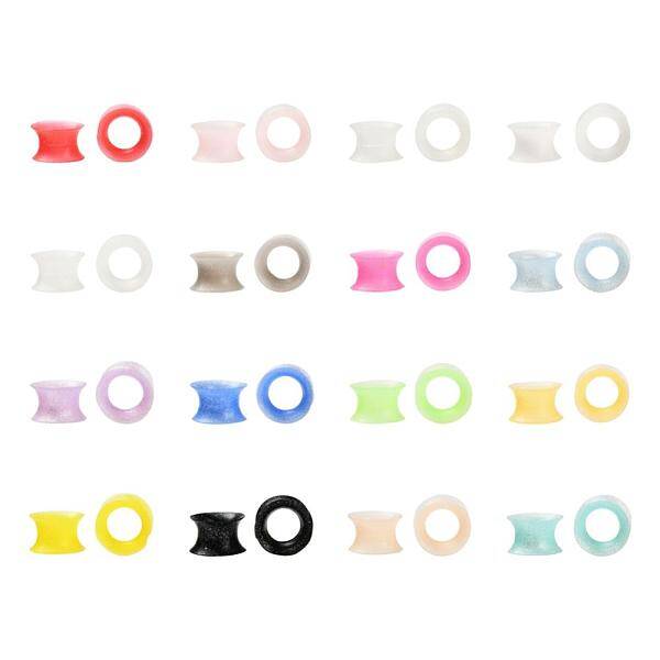 32Pcs 16 Colors Silicone Glitter Thin Ear Gauges Flesh Tunnels Plugs