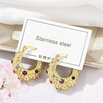 Ion Plating(IP) 304 Stainless Steel Moon Hoop Earrings