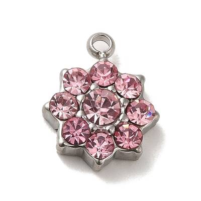 304 Stainless Steel with Rose Glass Rhinestone Charms