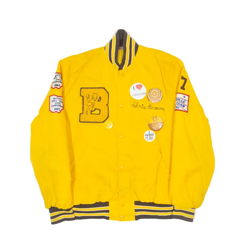 THE JACKET MAN Beechcroft Cougars Cadettes Fleece Lined Varsity Jacket Yellow Nylon 80s Mens S