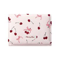 Girls Cute Cherry/Strawberry Bow Wallet Tri-folded Small Wallet Cash Pocket Card Holder ID Window Purse for Women Girls