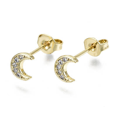 Brass Micro Pave Clear Cubic Zirconia Stud Earrings