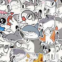 Cartoon Shark Cat Pattern Sticker, 56pcs Cute Self Adhesive Decal, DIY Decorative Sticker for Stationery Computer Water Bottl...