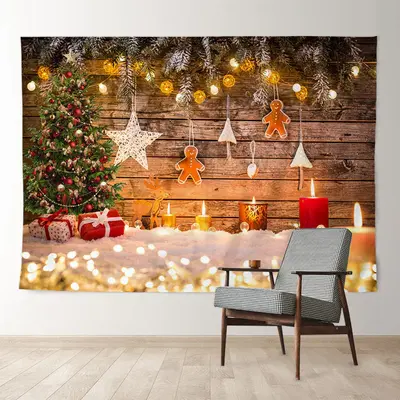 Aperturee Candle Spots Ginger Man Wooden Christmas Backdrop