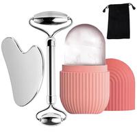 3 in 1 Ice Face Roller & Gua Sha Tool ＆ Ice Molds with Storage Bag, Facial Skincare Ice Roller Mold, Skin Care Tools, Massa...
