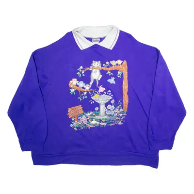 BASIC EDITIONS Animals Womens Sweatshirt Blue 90s 2XL