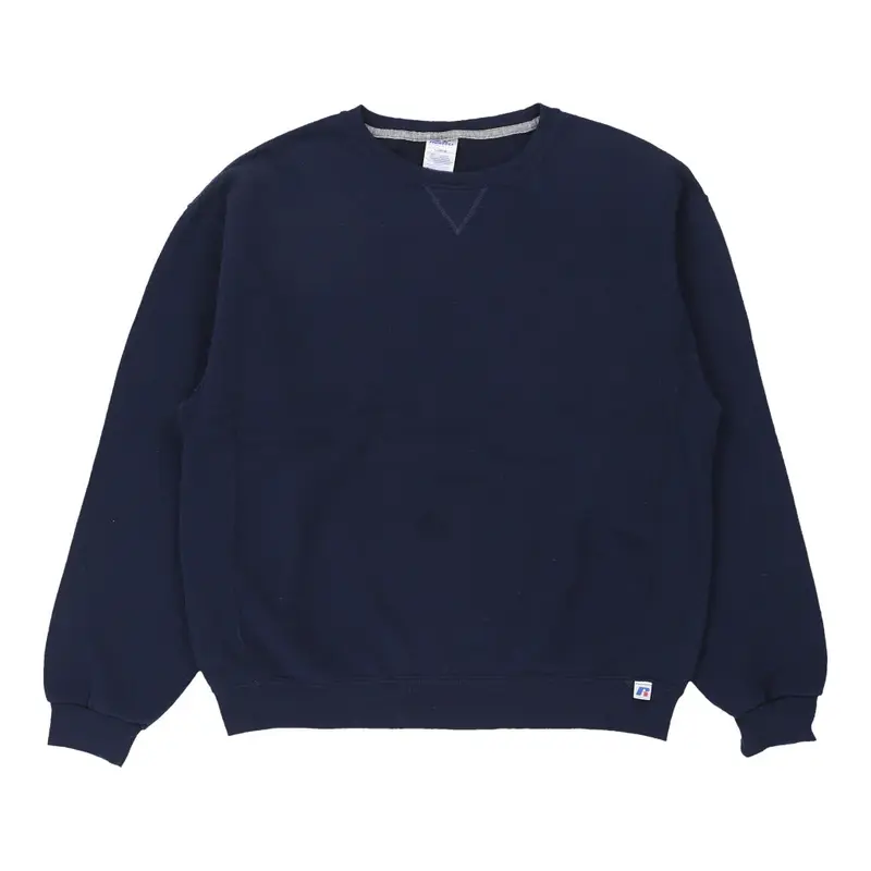Russell Athletic Sweatshirt - Large Navy Cotton Blend
