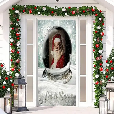 Let It Snow Crystal Santa Claus Christmas Door Cover - Aperturee