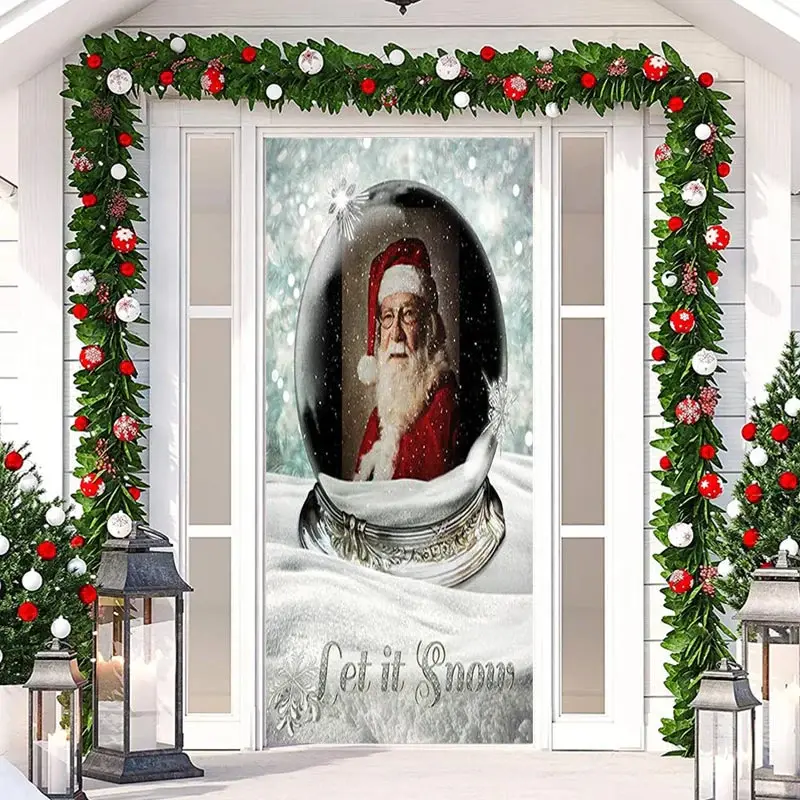 Let It Snow Crystal Santa Claus Christmas Door Cover - Aperturee