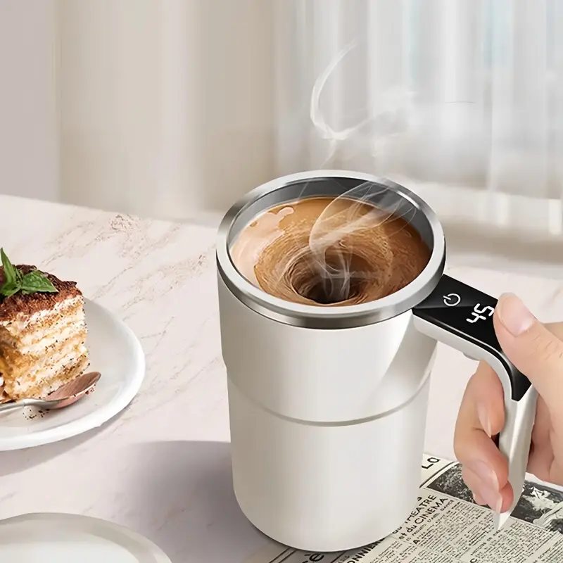 Automatic Stirring Cup with Lid, USB Rechargeable Automatic Magnetic Coffee Cup with Display Temperature, Suitable for Office...