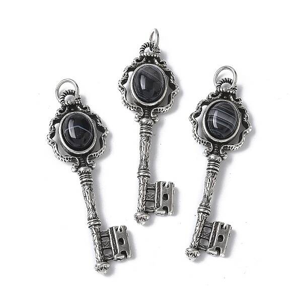 Key Brass Natural Black Agate Big Pendants