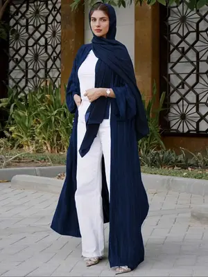 Women's Solid Long Sleeve Open Front Abaya, Elegant Casual Muslim Clothing for Daily Wear, Ladies Islamic Clothing for Spring...