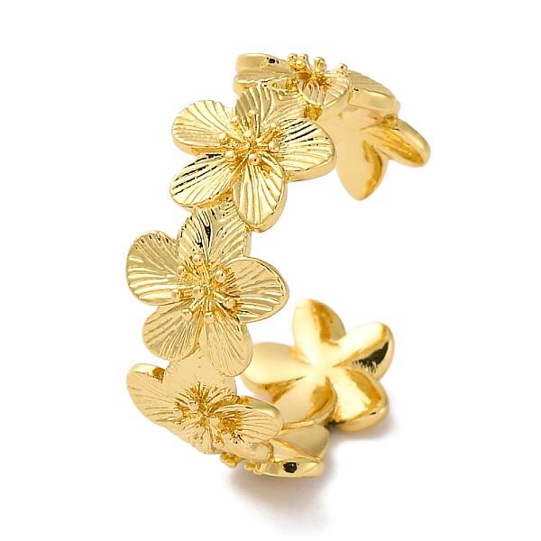 Rack Plating Brass Flower Open Cuff Rings for Women