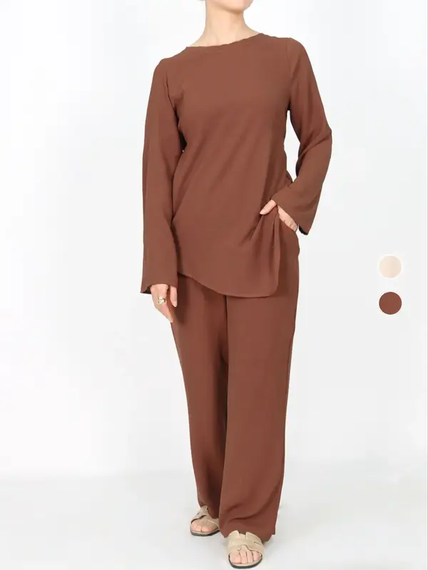 Women's Casual Two-Piece Set Modest Fashion with Pockets Belt Irregular Hem Design Comfortable Daily Wear for Women