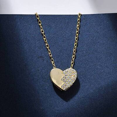 925 Sterling Silver Micro Pave Clear Cubic Zirconia Heart Pendant Necklaces for Women