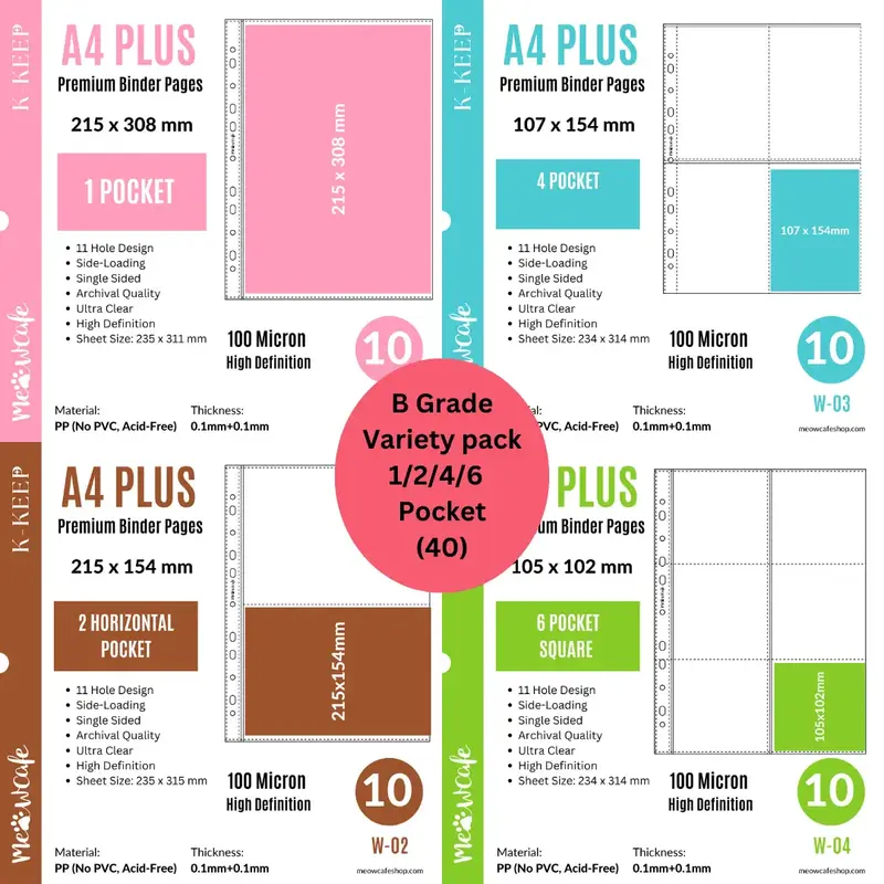 [B Grade Final Sale] [A4 PLUS] Binder Pages- 40 Pages B Grade Bundle - Only Work in A4 Plus Binder