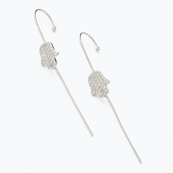 Brass Micro Pave Clear Cubic Zirconia Ear Wrap Crawler Hook Earrings