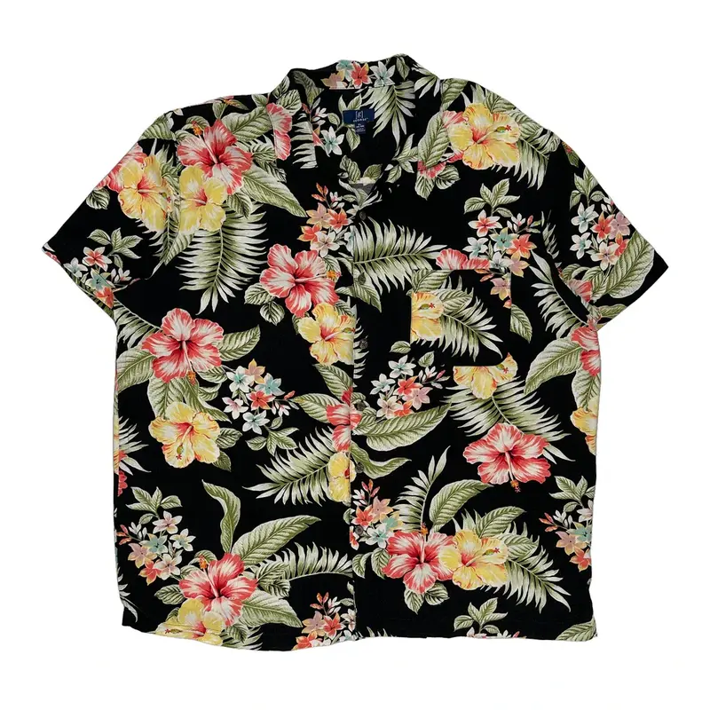 George Floral Hawaiian Shirt - XL Black Viscose Blend