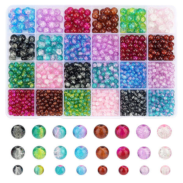 1600Pcs 24 Style Spray Painted Crackle Glass Beads Strands