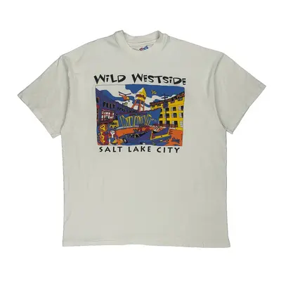 Single Stitch Salt Lake City Hanes Graphic T-Shirt - XL White Cotton
