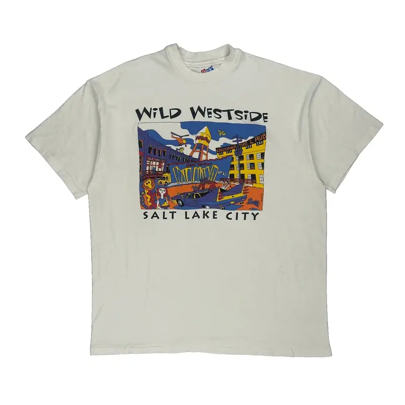 Single Stitch Salt Lake City Hanes Graphic T-Shirt - XL White Cotton