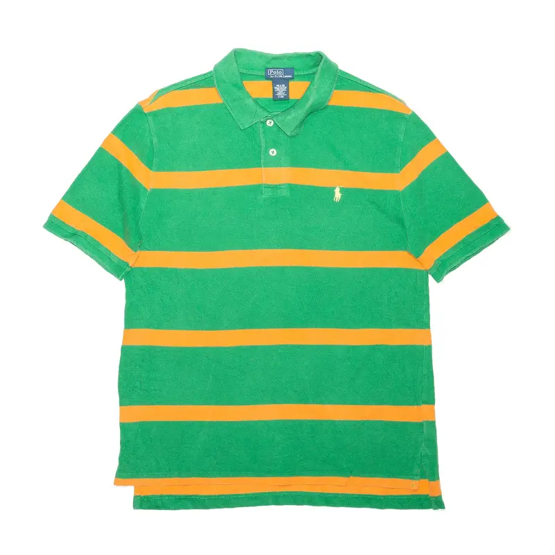 POLO RALPH LAUREN Green Striped Short Sleeve Polo Shirt Mens S