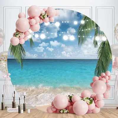Lights Blue Sky And Sea With Beach Round Backdrop - Aperturee