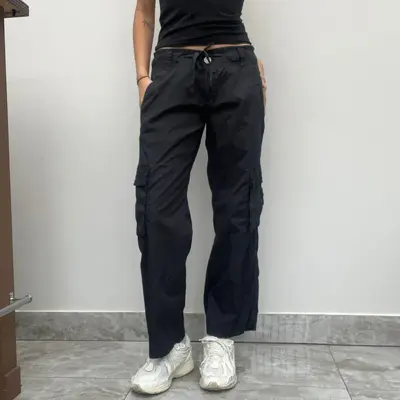 Nadia Fassi Cargo Trousers - 30W UK 8 Black Cotton