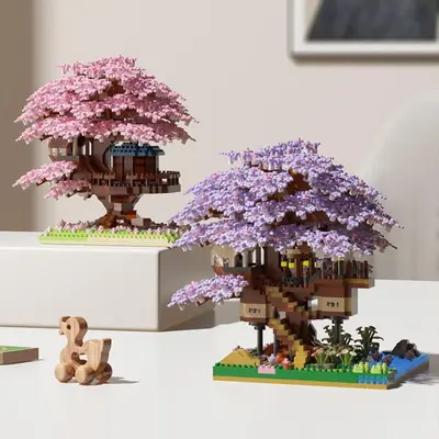Mini Cherry Blossom Tree House Building Blocks (1 Box), Creative Building Blocks Toy, Educational Toy for Kids, Home Decorati...