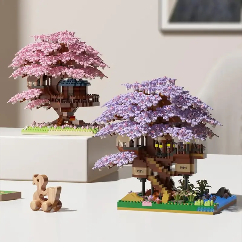 Mini Cherry Blossom Tree House Building Blocks (1 Box), Creative Building Blocks Toy, Educational Toy for Kids, Home Decorati...