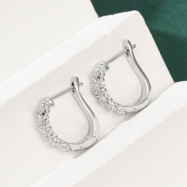 Brass Clear Cubic Zirconia Hoop Earrings