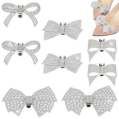 8Pcs 4 Styles Bowknot Alloy Rhinestone Shoe Decorations