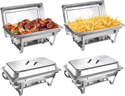 Kerilyn 4 Packs 9QT Chafing Dishes for Buffet Set, Rectangular Stainless Steel Food Warmer Sets with Lids, Food Pans, Water P...