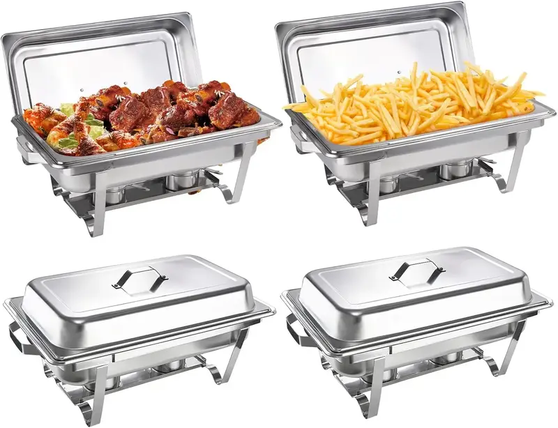 Kerilyn 4 Packs 9QT Chafing Dishes for Buffet Set, Rectangular Stainless Steel Food Warmer Sets with Lids, Food Pans, Water P...