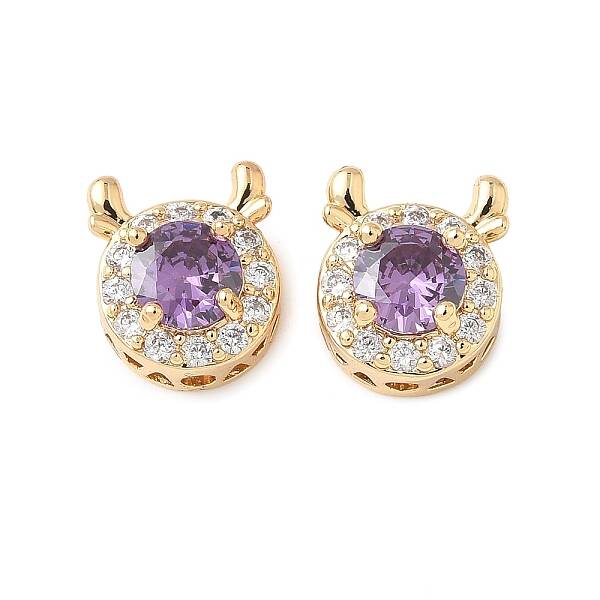 Brass Micro Pave Cubic Zirconia Beads