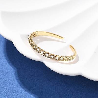 Curb Chain 304 Stainless Steel Open Cuff Ring for Women