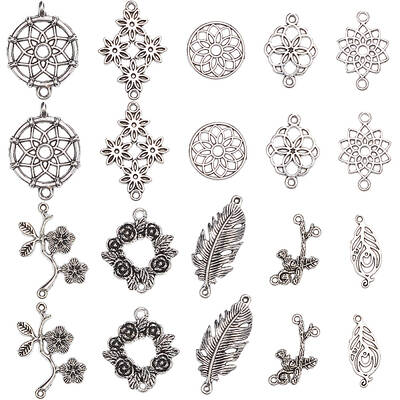 80Pcs 10 Styles Flower Theme Tibetan Style Alloy Connector Charms