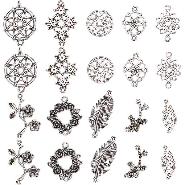 80Pcs 10 Styles Flower Theme Tibetan Style Alloy Connector Charms