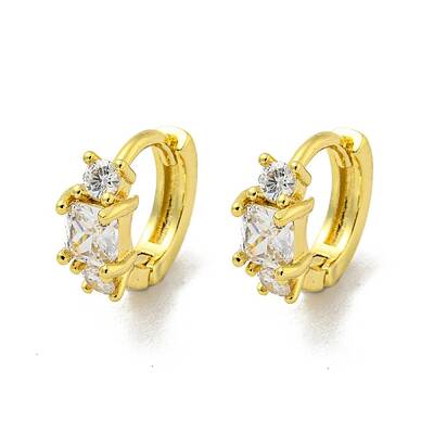 Brass Micro Pave Cubic Zirconia Hoop Earring
