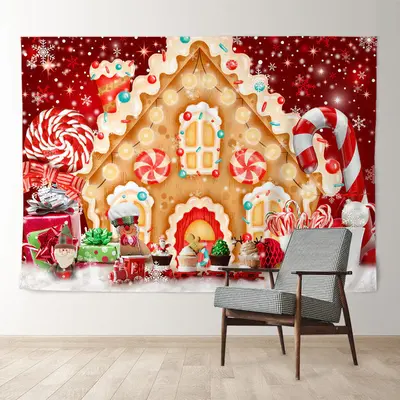 Aperturee Gingerbread House Candy Snowy Christmas Backdrop