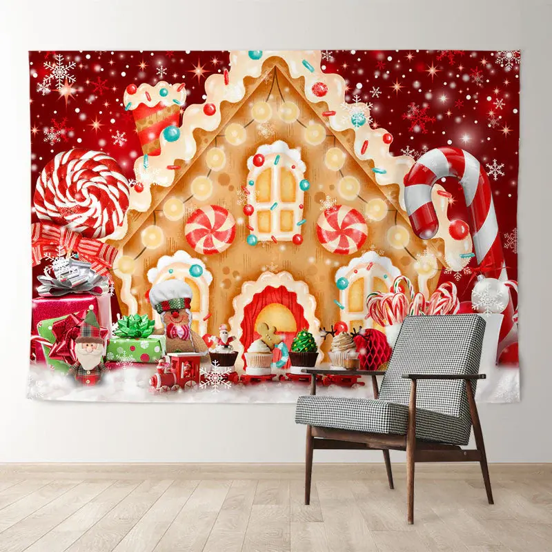 Aperturee Gingerbread House Candy Snowy Christmas Backdrop