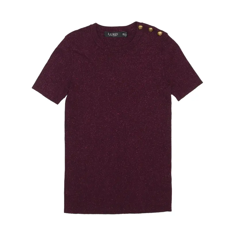 LAUREN RALPH LAUREN Ribbed T-Shirt Purple Short Sleeve Womens XXS