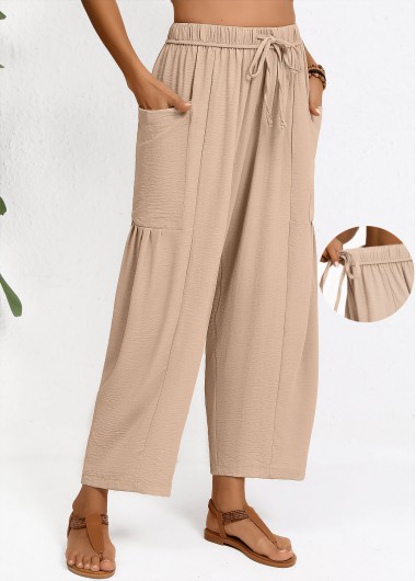 Modlily Light Coffee Wide Leg Elastic Waist High Waisted Pants - XL