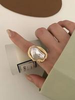 Faux Pearl Decorated Geometric Design Ring,  Rings for Women,  Casual Adjustable Opening Ring for Party, Daily Clothing Jewel...