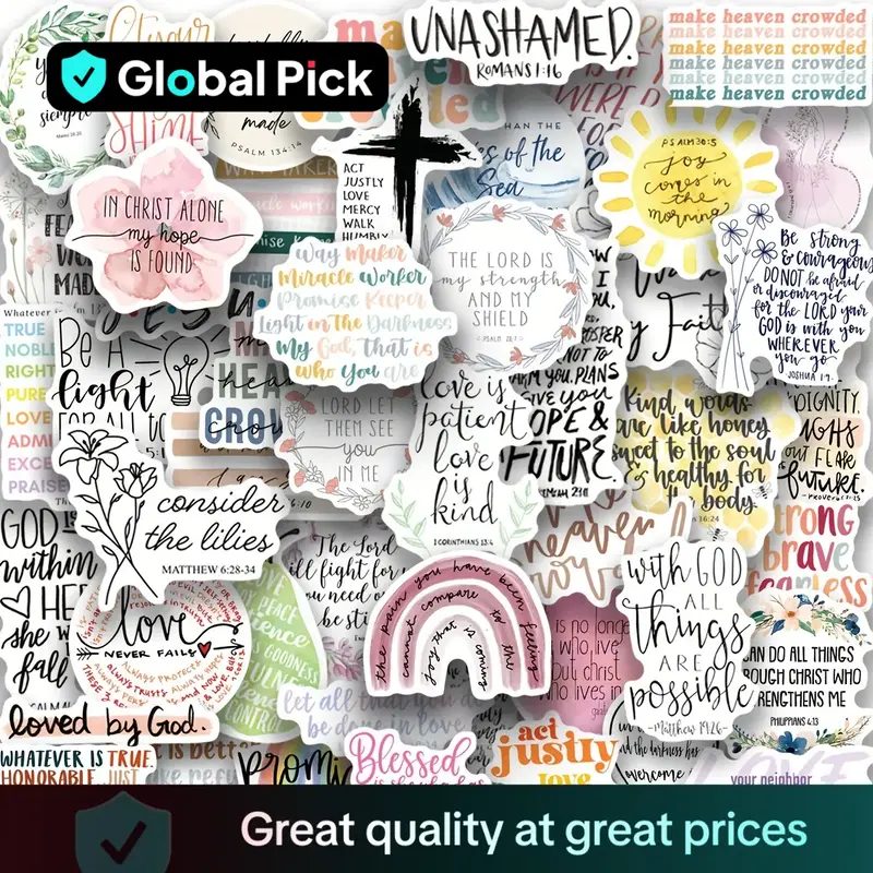 Bible Verse Sticker, 50pcs/set Water Bottle Sticker, Scrapbook & Journal Making Material Paper, DIY Decorative Sticker for St...