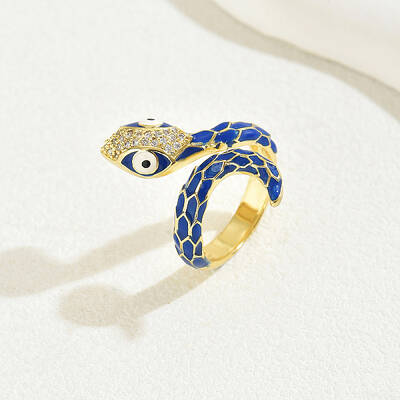 Vintage Brass Cubic Zirconia Snake Rings for Women